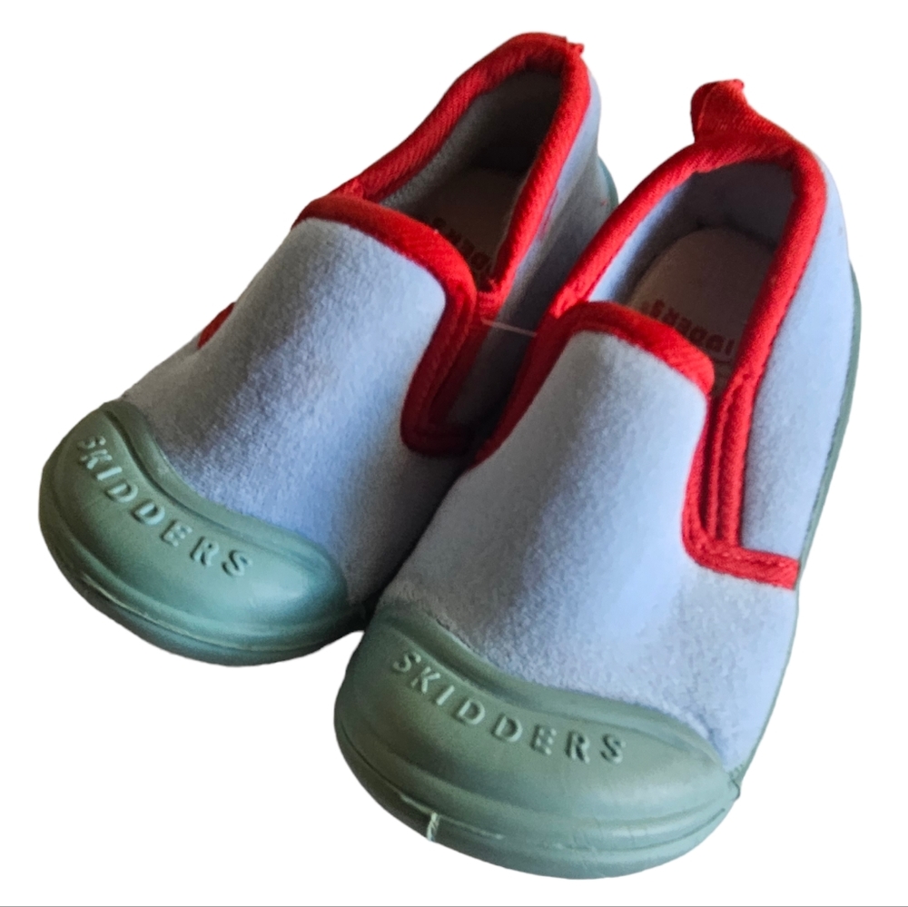 NWT Skidders Gripper Slippers Baby Shoes Size 24 Mos. 8/9 Lightblue And Red